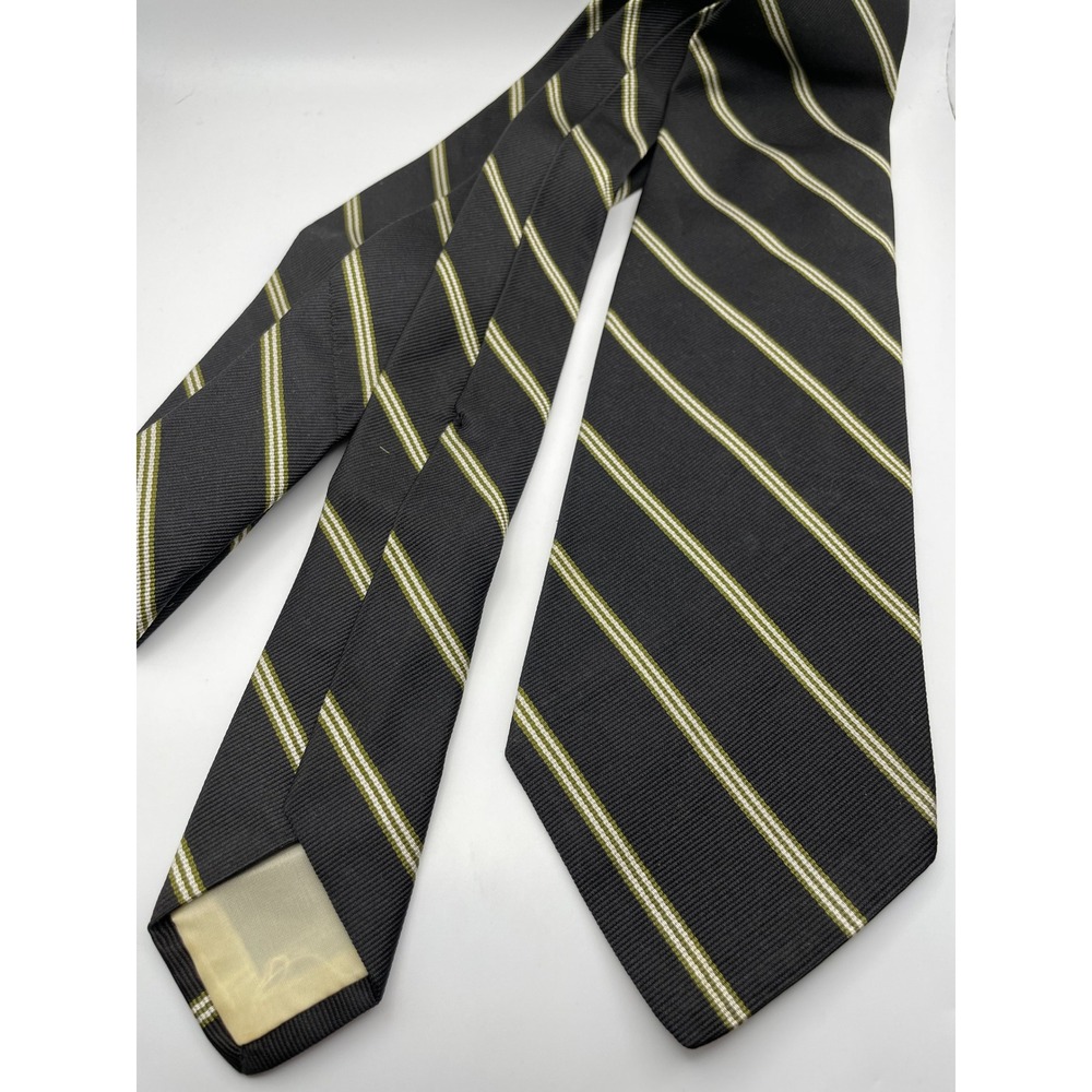 Brooks Brothers Makers Necktie Black Olive Green White Repp Stripe Silk England